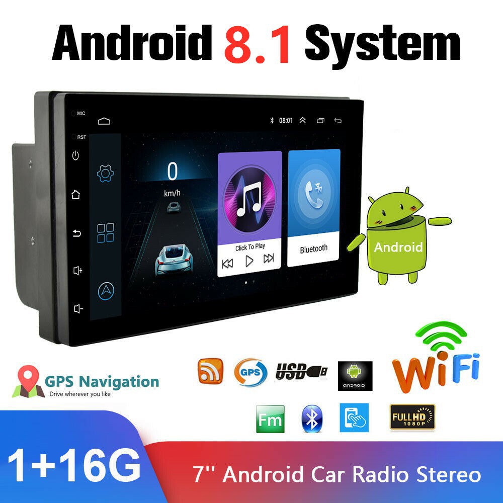 Android 8.1 GPS Navigation car Radio with Bluetooth 7 inch HD Double din car Stereo Receiver Audio Video Player FM Radio Mp3 MP5 TF/USB/AUX/Rear View Camera 
