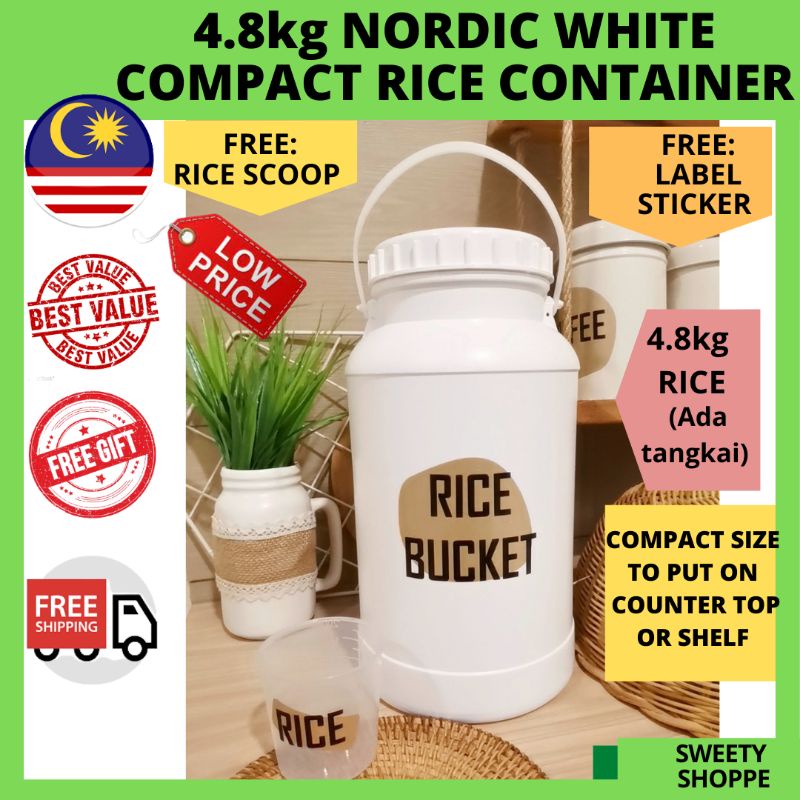 SWEETY Minimalist Nordic White Rice Container Rice Bucket Rice Barrel Bekas Beras Putih Farmhouse