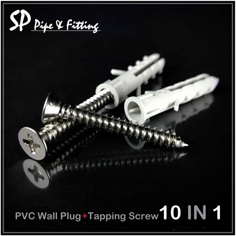 PVC WALL PLUG WITH TAPPING SCREW 08 X 11/4" (10 pairs/pack) Shopee