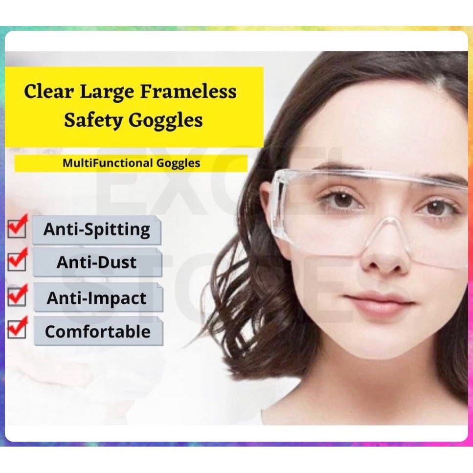 Large Frameless Clear Safety Goggles Eye Protection PPE Glasses Goggle