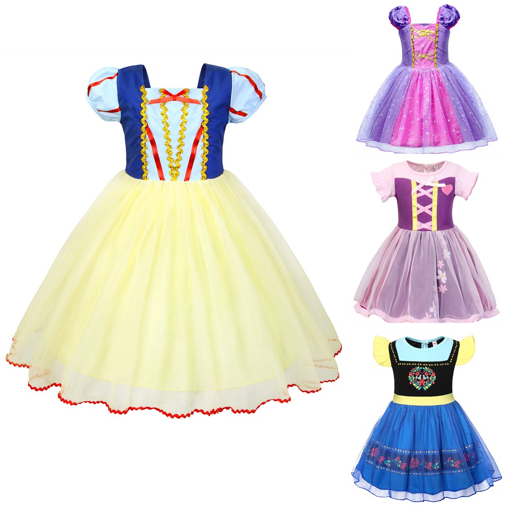 Girls Anna Dress Snow White Long Hair Princess Costume Kids Holidy