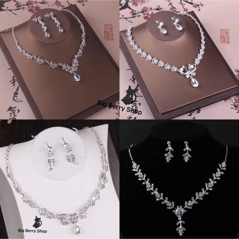 Ready StockRantai Subang Crystal Tiara Necklace Earring Set Tunang Dinner Wedding Bridal Jewelry Headpiece水晶项链新娘晚宴宴会