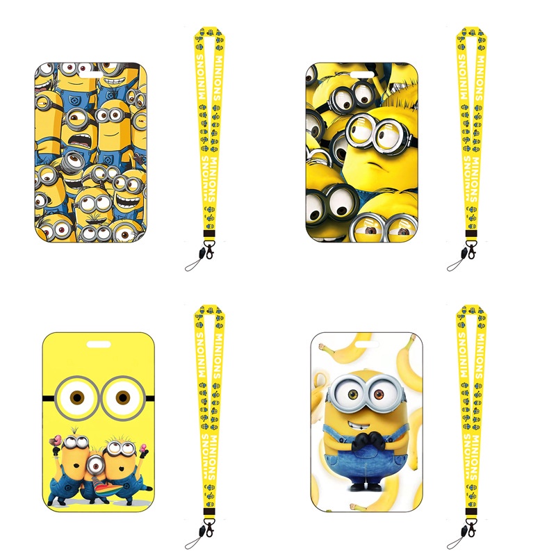 Cute Minions Wear Lanyard Card Holder Korea Hanging Neck / Cartoon Lanyard Card Holder Cover Keychian Bus Card ID Badge Neck Strap 小黄人 卡套