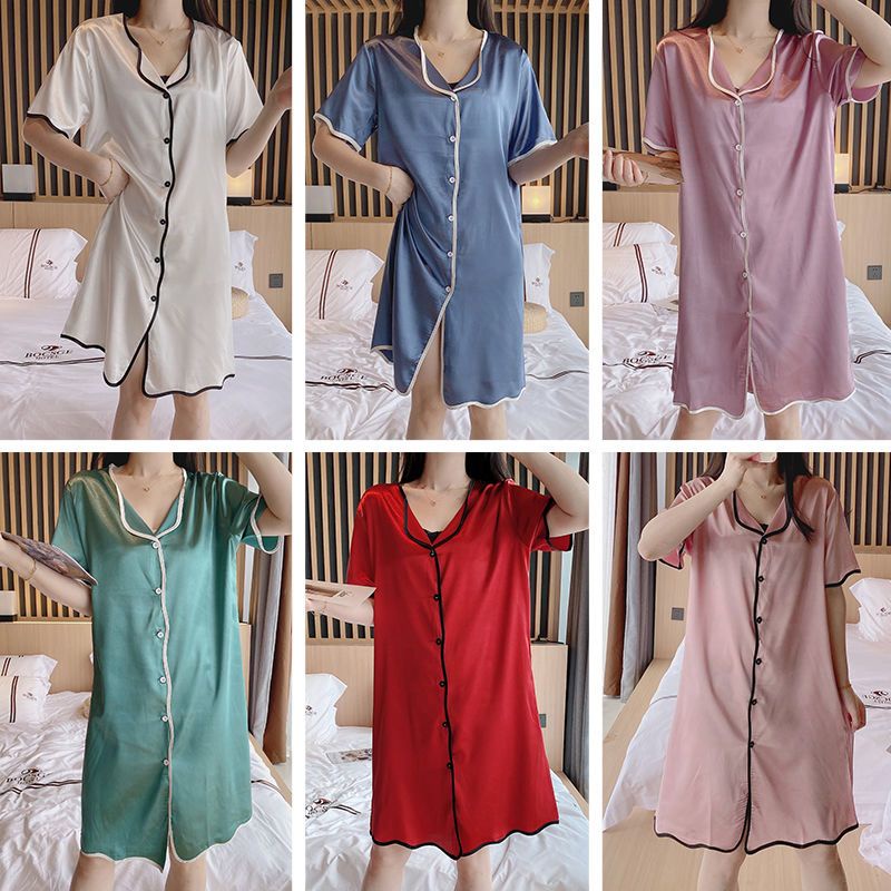 Sleep Women's Ice Silk Short-sleeved Pajamas Female Summer Can Wear Home Clothes Thin Section