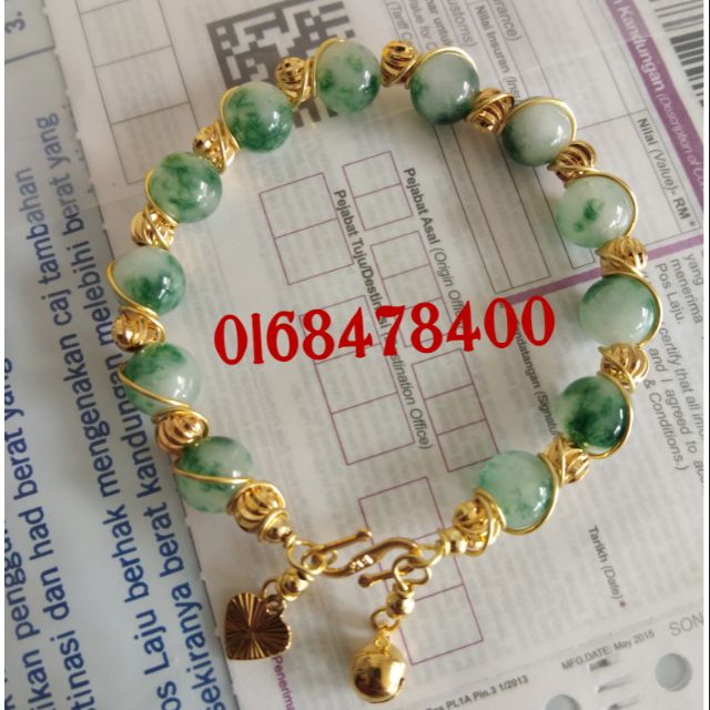 Gelang Tangan Batu Jed Ori Lilit Emas Suasa Malaysia