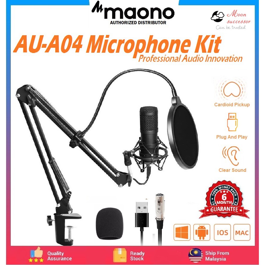 MAONO AU-A04 USB Microphone Kit 192KHZ/24BIT Professional Podcast Condenser Mic for PC Karaoke Youtube Studio Recording