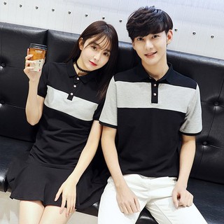 couple dress and polo shirt