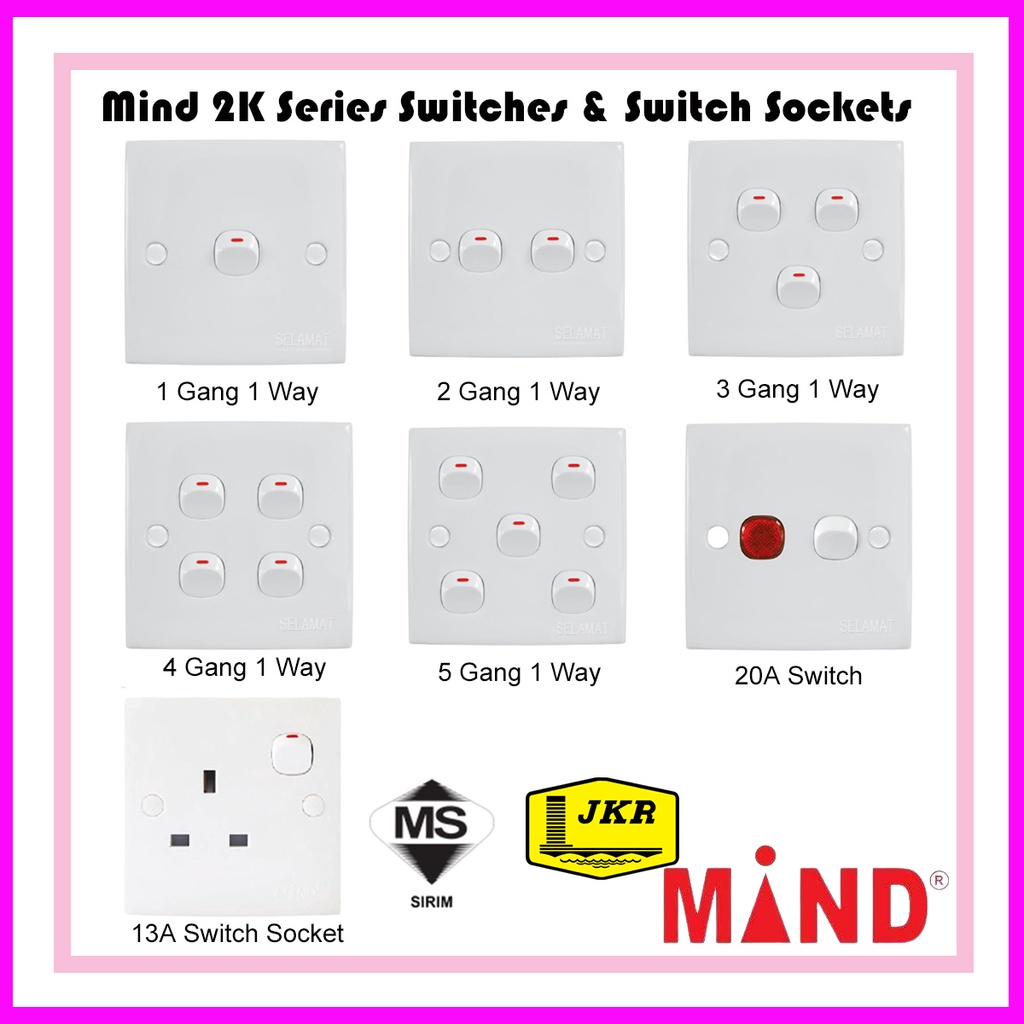 Mind Full Range Switches 1 Gang, 2 Gang, 3 Gang, 4 Gang, 5 Gang, 20A
