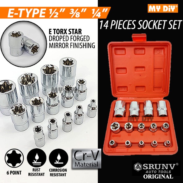 MYDIYHOMEDEPOT SRUNV 14pcs E Type Socket Set Torx Star Socket