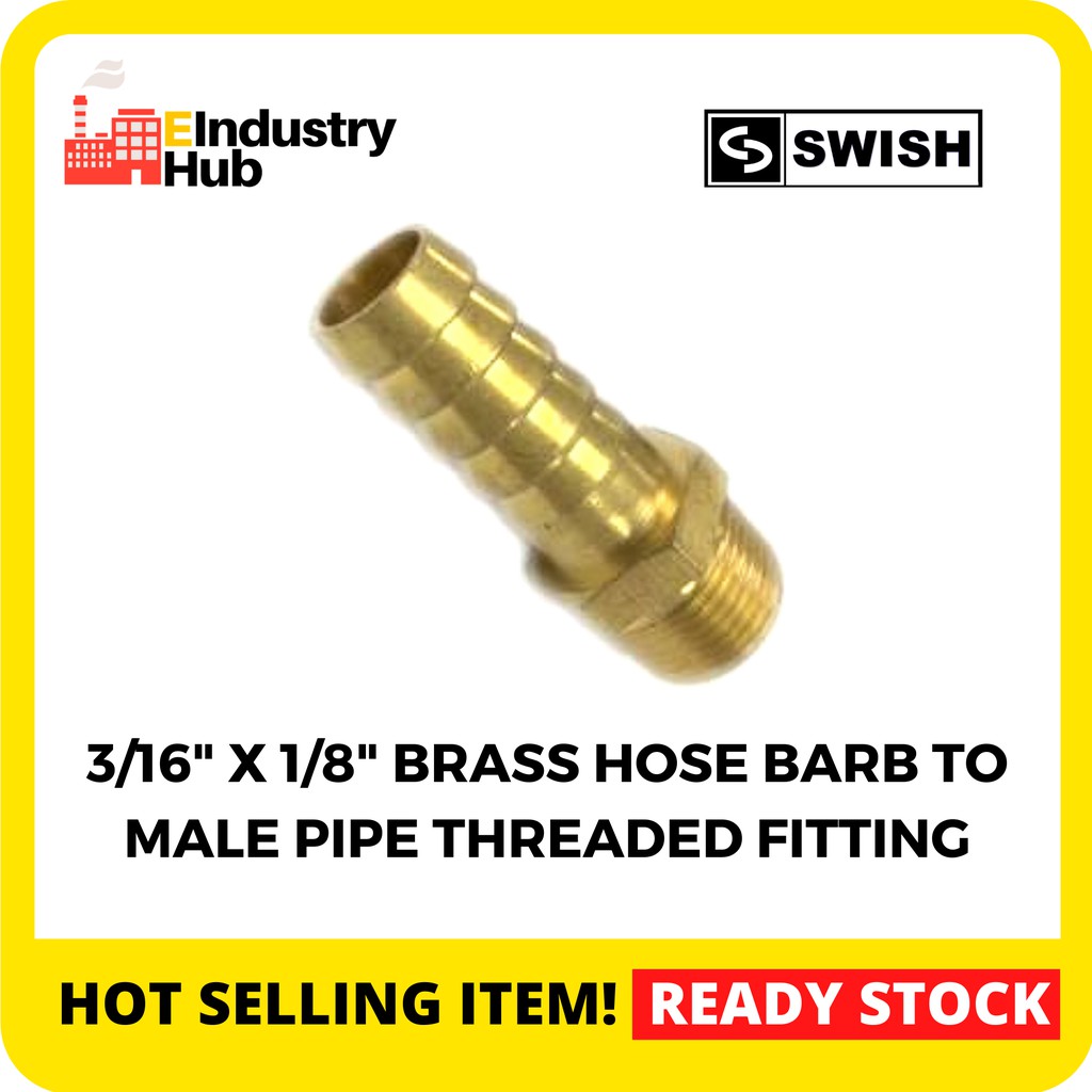 5mm AIR HOSE 1/8” BSP BRASS MALE HOSE TAIL BARBED FITTING TO SUIT 3/16” 