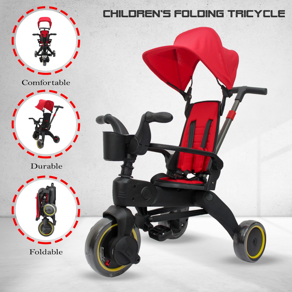 {VP7}   👍[2021 New-Launch] 👍 Children Multi  Tricycle 3 Wheels Parent Push Stroller With Canopy and Safety Belt