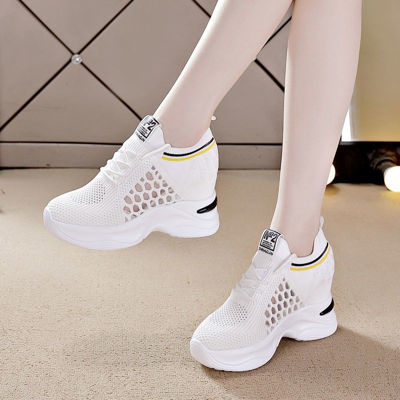 Breathable, thinner, increased women's shoes 2021 all-match breathable slimming inner height increase women's shoes 2021 all-match small white shoes high heel 8cm casual sports shoes women's fashion s