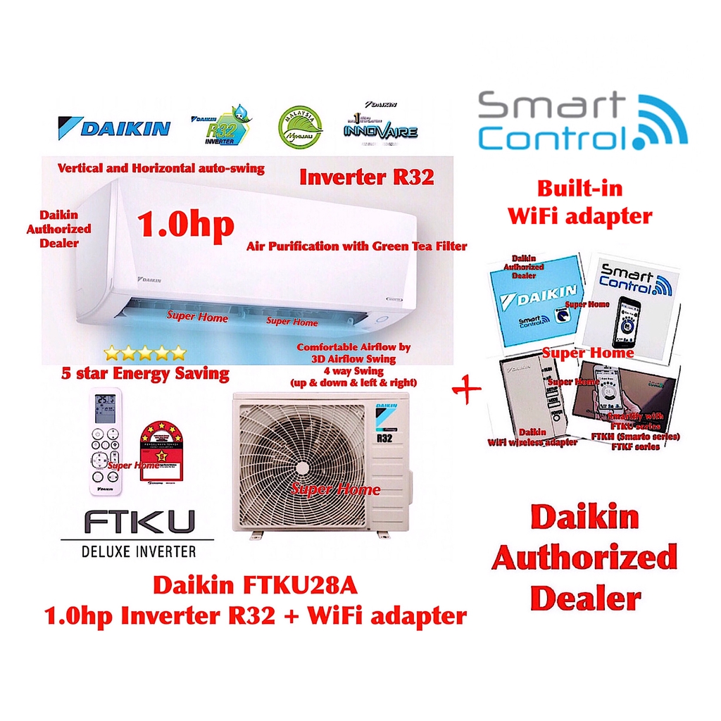 Daikin R32 1 0hp Deluxe Inverter Aircond Ftku28a Rku28f 3wmy Lf Wifi Daikin Smart Control R32 Inverter Aircond Ftku Shopee Malaysia