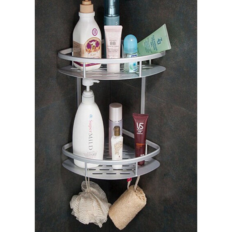 2 Tier Corner Shampoo Rack Space Aluminium Bathroom Storage Rack