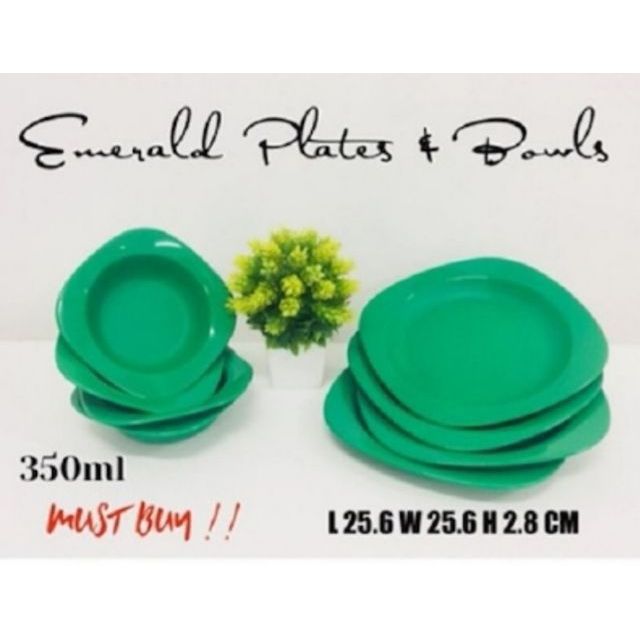 Tupperware Emerald Green Dining Set Bowls Plates Mugs With Lids Shopee Malaysia