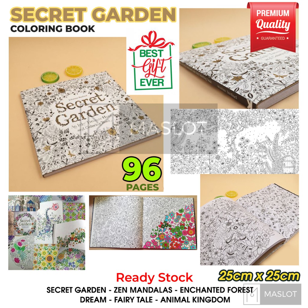 Download Secret Garden Coloring Book 25cmx25cm 96pages Gift Coloring Adult Pressure-relief Relax Kids ...