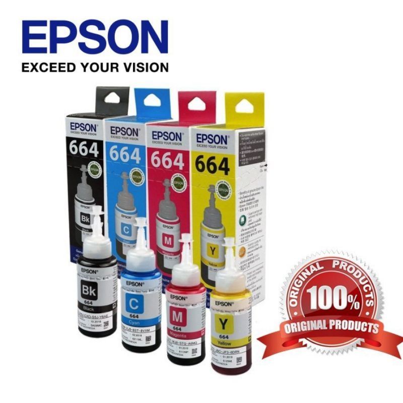 Original Epson 664 T664 Black Cyan Magenta Yellow Ink T6641 T6642 T6643 T6644 L100 L110 L120 9996