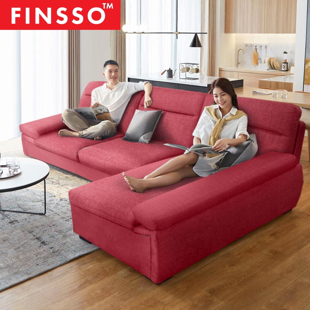 FINSSO: Lauren 383 L Shape Sofa Canvas Fabric Cloth [FREE INSTALLATION]