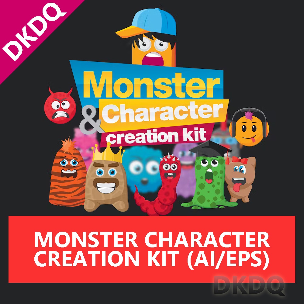 Cartoon Monster Creator Design Kit ATHENA0271 AI EPS Cute Children Clip Art Kawaii Create Your Own