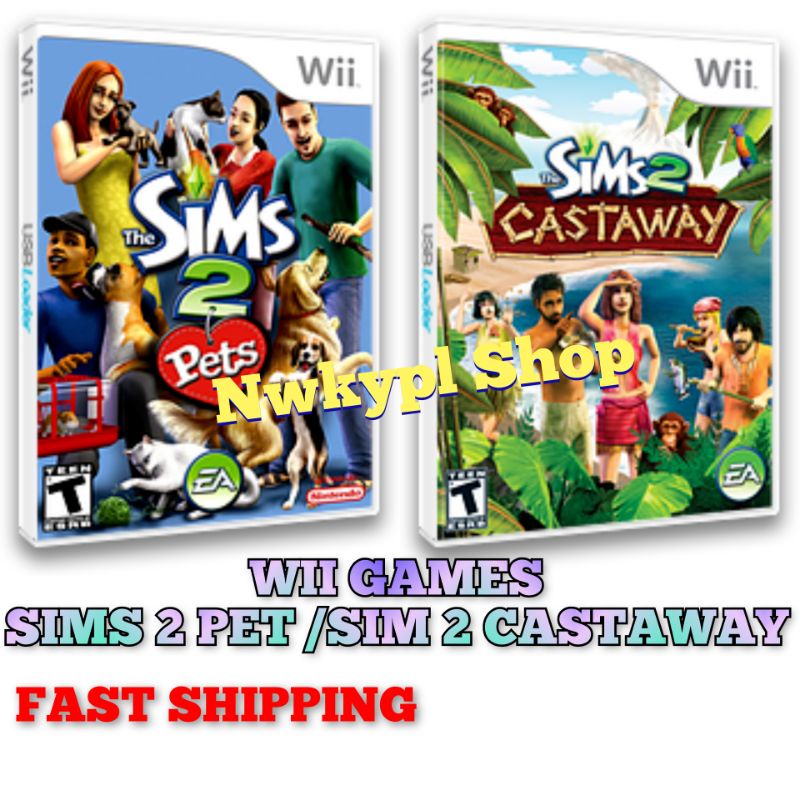 NINTENDO WII GAME SIMS 2 CASTAWAY/ SIMS 2 PETS (FOR MOD CONSOLE