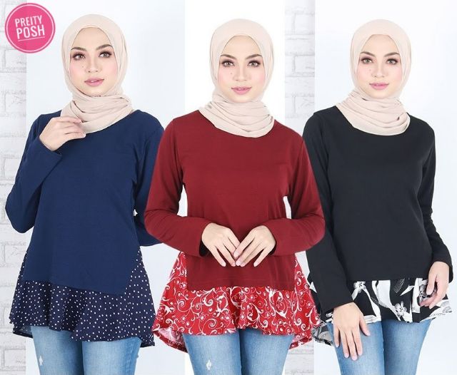 Buy Hot Item Baju Muslimah Lengan Panjang A Line Cutting Flared Solid A Line Muslimah Blouse Seetracker Malaysia