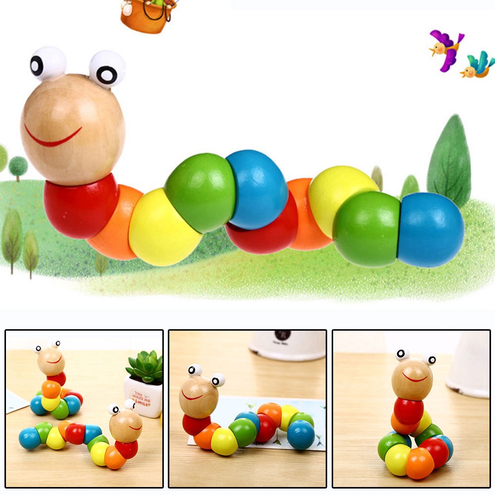 wooden caterpillar baby toy