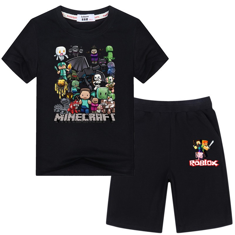 Boys Roblox Shorts Minecraft T Shirt Sets Children Beach Summer Fashion Clothing Suits Shopee Malaysia - quit roblox t shirt