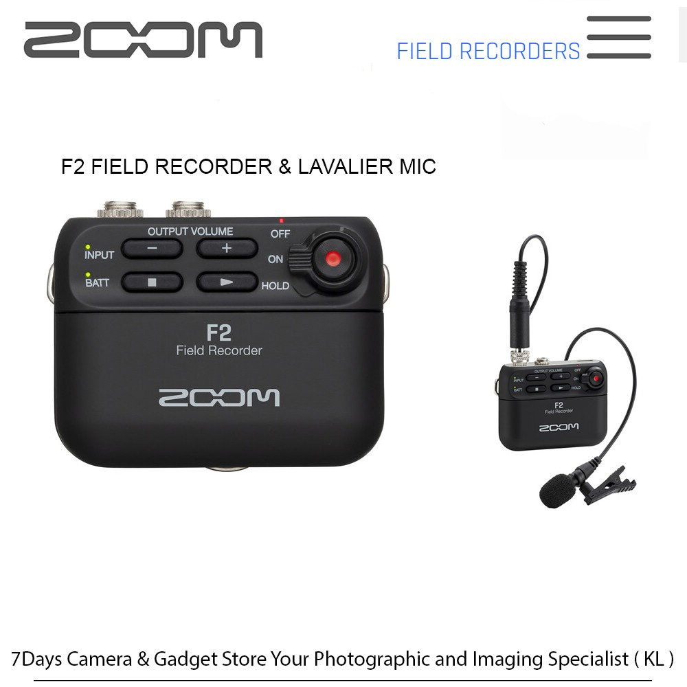 Zoom F2 Portable Field Recorder with Lavalier Microphone