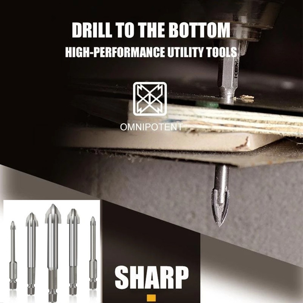 Tile for Ceramic Multifunctional Cross Alloy Drill Bit Tip High-Performance Utility Tools Plastic and Wood Wall Black Efficient Universal Drilling Tool Glass 