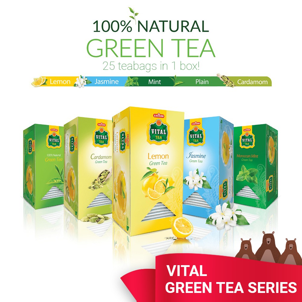 Vital Green Tea 25 Bags Lemon / Jasmine / Green Tea/ Cardamom