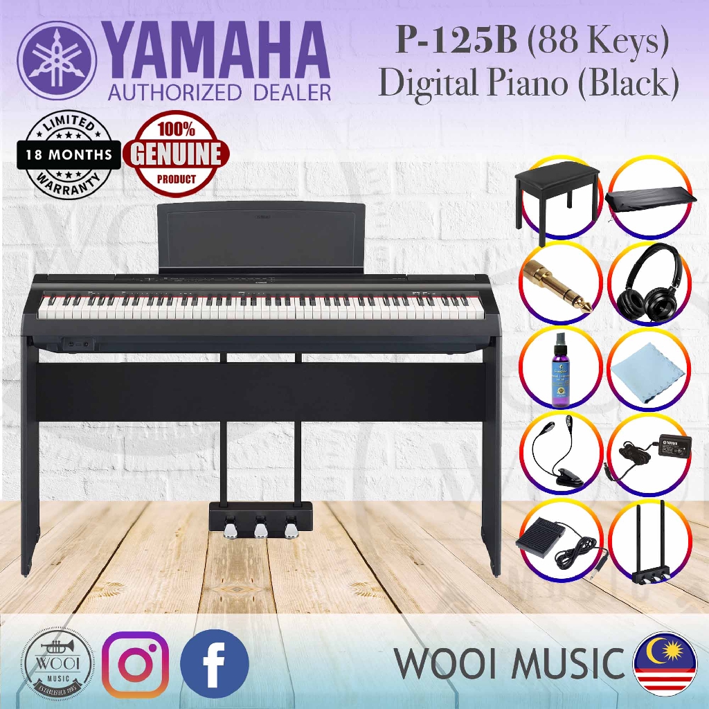 Yamaha P-125 Black Digital Piano 88 Keys P125 / P125B (FREE Yamaha