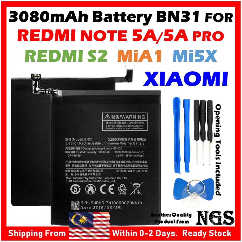 ORIGINAL 3080mAh Battery BN31 for Xiaomi Mi A1 MiA1 Mi 5X Mi5X Redmi S2 ...