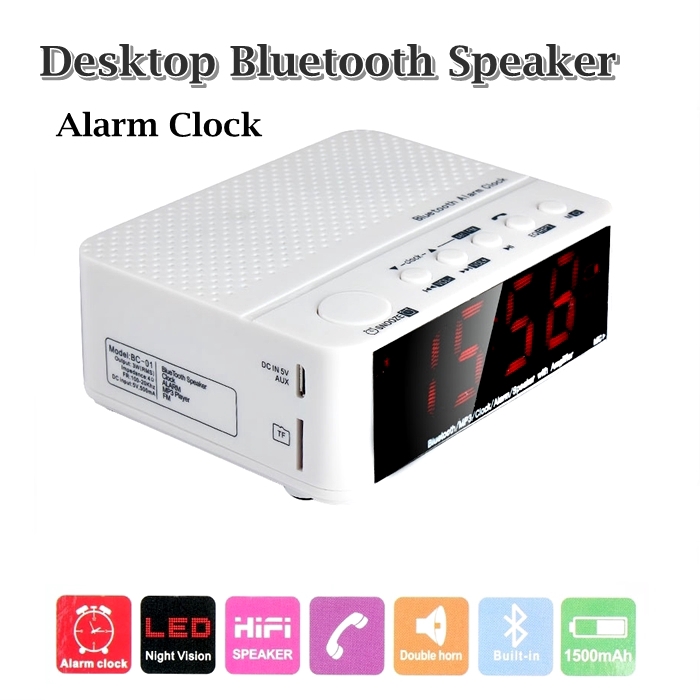 Bluetooth Clock Radio Speaker Desktop Portable Alarm Clock MP3 FM Radio
