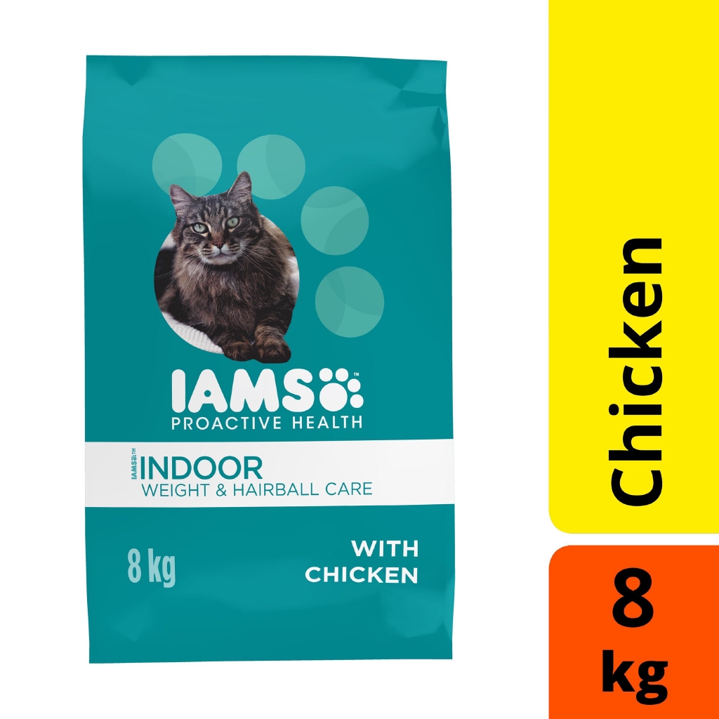 IAMS Dry Cat Food Adult Indoor Weight & Hairball Care Chicken 8kg Cat ...