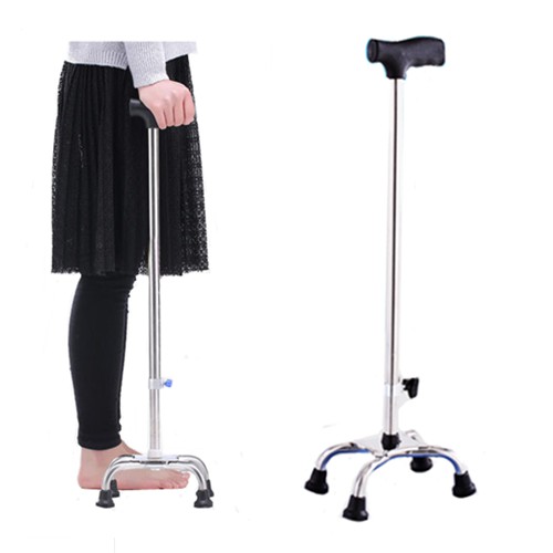XYT016 Stainless Steel Height Adjustable Light Weight Quad Cane Tongkat 4 Kaki Stick