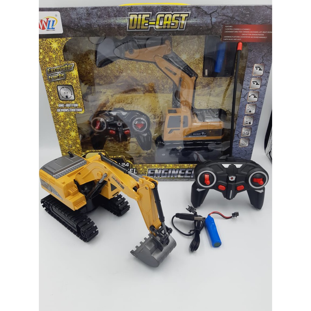 1:24 6CH Die-Cast Alloy Remote Control Excavator Engineering Truck Toy.mesin tanah.