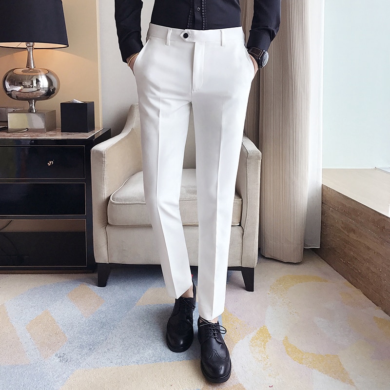 Men Ankle-length Pants Casual Fashion Korean Style Cotton Slim Fit Chinos  Formal Business Trousers Spring Autumn Summer | Shopee Malaysia