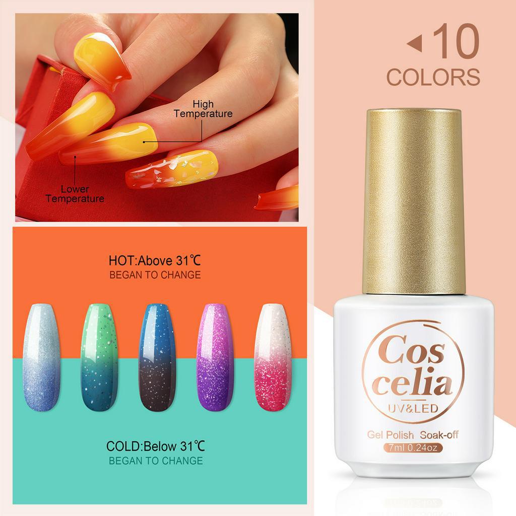 COSCELIA 7ml Alcohol-Free Nail Gel Temperature Color Change Gel 10 Colors  For Select | Shopee Malaysia