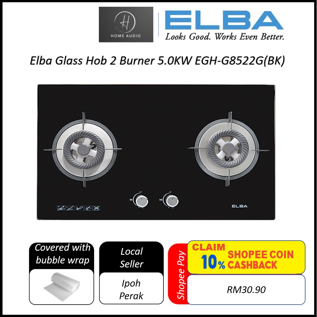 Elba Gas Stove 2 Burner 5kW Built In Glass Stove EGHG8522G(BK