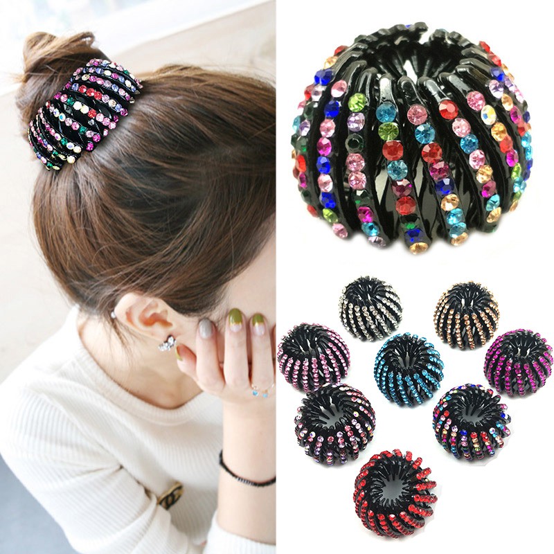 Girls Ponytail Holder Hair Clips Headwear Crystal Bird S Nest Bud