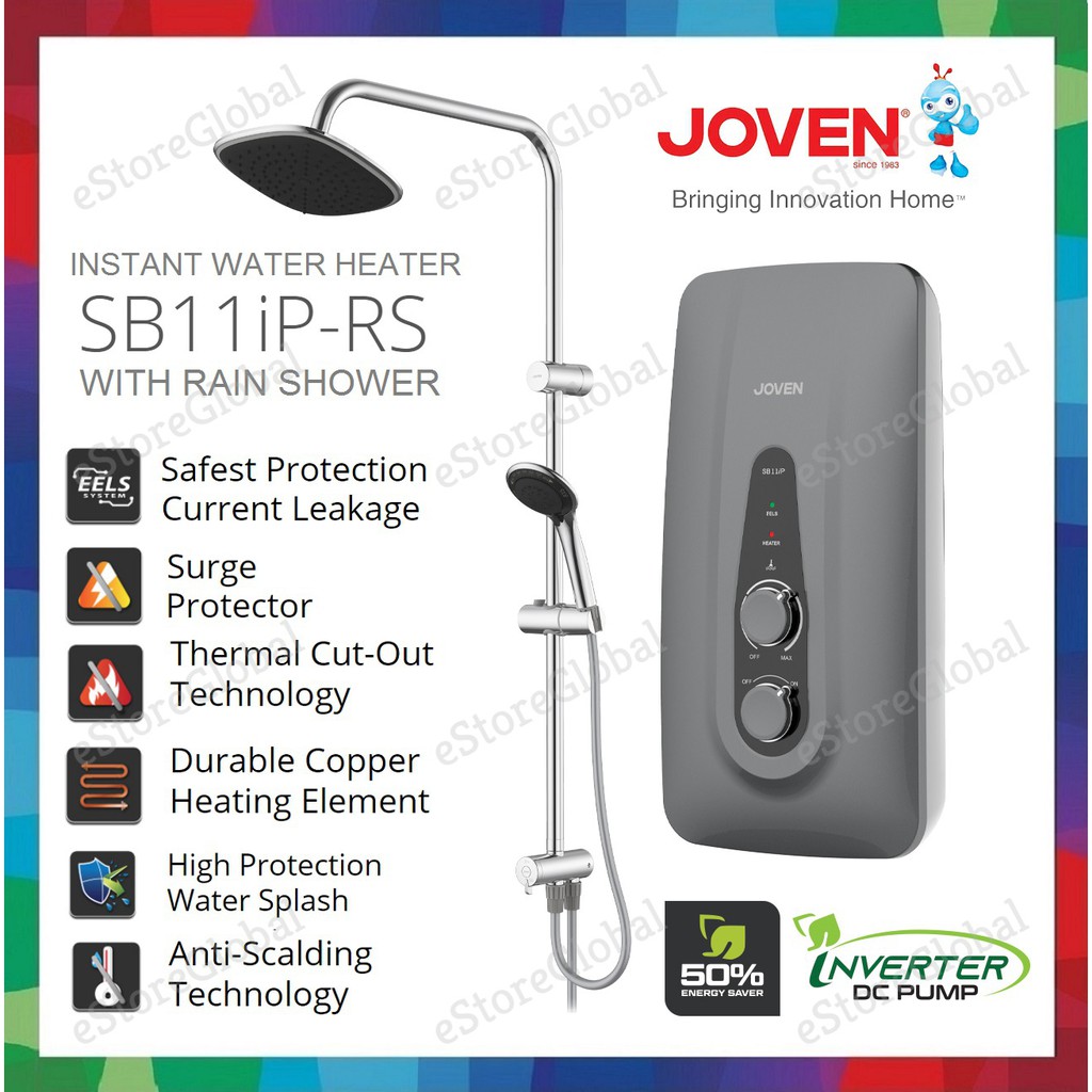 JOVEN SB11iP RS Instant Water Heater With Rain Shower ( DC INVERTER PUMP ) Shower Heater  / Pemanas Air Mandi