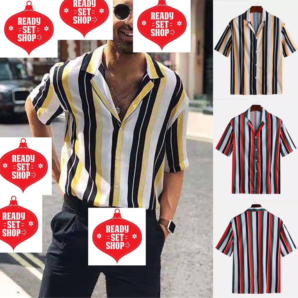 kemeja lelaki corak belang baju kasual  moden tt509er Shopee Malaysia