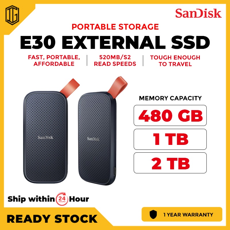 SANDISK E30 Portable External SSD 2 TB 1TB 480GB 520Mbs External Hard Drive SSD USB 3.1 HD Hard