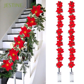 JESTINE 2M Christmas Garland Reusable Christmas Decorations String Lights Xmas Supplies Xmas Tree Ornaments Poinsettia Flowers Outdoor for Garden Indoor Home Decor