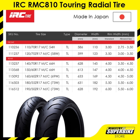 Irc Rmc810 Touring Radial Tire 160 60zr17 M C 69w R Tl Made In Japan Shopee Malaysia