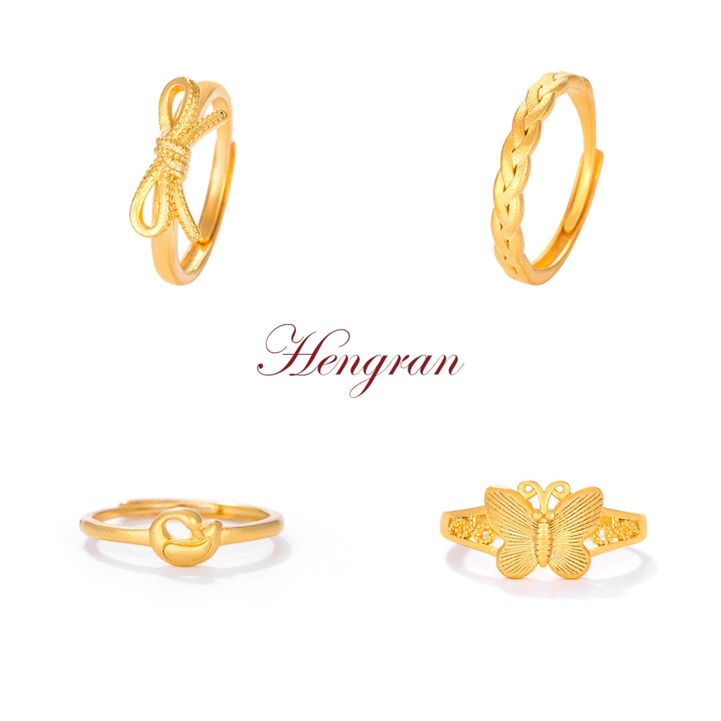 Hengran 18k Gold Ring For Women Cincin Emas Korea 916 Perempuan Fashion  Adjustable Rings Promise Cicin Engagement Accessories Flower Love Butterfly  With Box GR12 | Shopee Malaysia