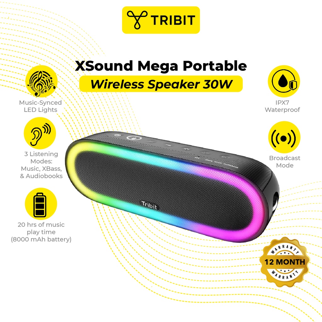 Tribit XSound Mega Portable Wireless Speaker 30W, Bluetooth Speaker 5.0, Charging C, IPX7 Waterproof, 24 Hours Playtime