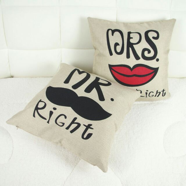 Mr Right Mrs Right Cushion Cover Pillow Case Bantal Sarung Sofa