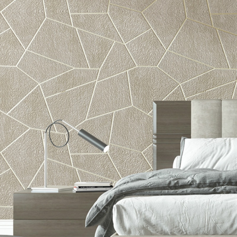 Velvet 3d Geometric Wallpaper Grey Brown Bedroom Living Room Decor Wall Paper Modern Embossed Flocked Textured Wall Covers Shopee Malaysia