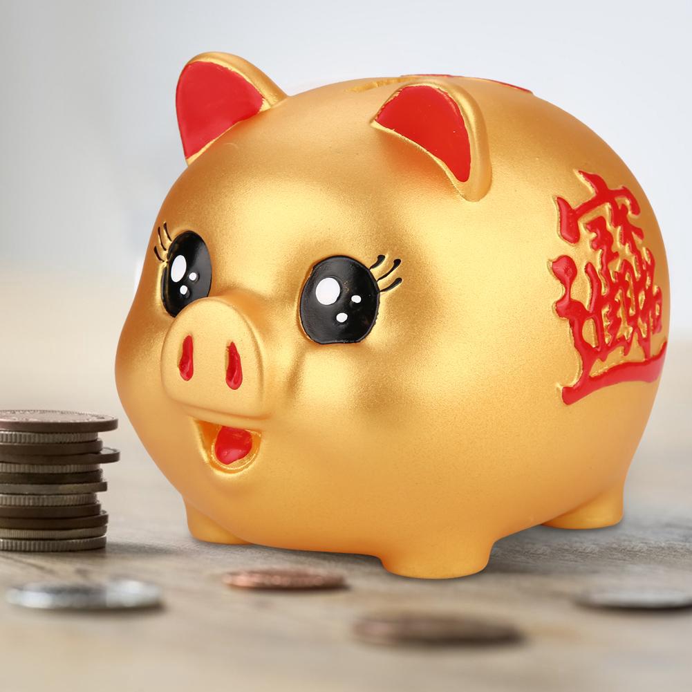 Yekas Coin Saving Bank Cute Cash Box Toy Pig Plastic Golden Pig Money